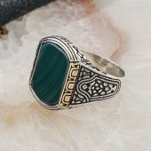 Yeşil Akik Taşlı  Gümüş Erkek  Yüzük thumbnail 3