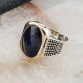 925 Ayar Gümüş Mavi Zirkon Taşlı Gümüş Erkek Yüzük Model 14 - 3