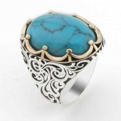 925 Ayar Gümüş Firuze Taşlı Kral Tacı Model  Erkek Yüzük thumbnail 1