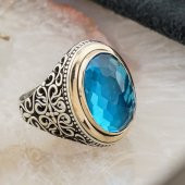 Açık Mavi Zirkon  Taşlı Gümüş Erkek Yüzük thumbnail 2