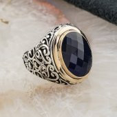 925 Ayar Gümüş Mavi Zirkon Taşlı Erkek Yüzük Model 9 thumbnail 2