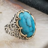 925 Ayar Gümüş Firuze Taşlı Kral Tacı Model  Erkek Yüzük thumbnail 2