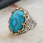 925 Ayar Gümüş Firuze Taşlı Kral Tacı Model  Erkek Yüzük thumbnail 3