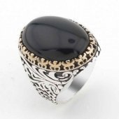Oval Siyah  Oniks Taşlı Gümüş Erkek  Yüzük thumbnail 1
