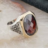 925 Ayar Gümüş Kırmızı Zirkon Taşlı Erkek Yüzük thumbnail 2