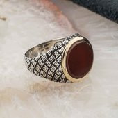 925 Ayar Gümüş Yuvarlak  Akik Taşlı Erkek Gümüş Yüzük thumbnail 2