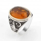 925 Ayar Gümüş Sarı Zirkon  Taşlı Erkek Yüzük thumbnail 1