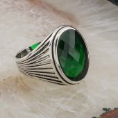 925 Ayar Gümüş Yeşil Oval Zirkon Taşlı Erkek Yüzük thumbnail 2