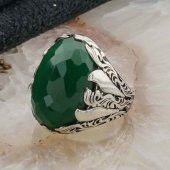 Büyük  Yeşil Zirkon  Taşlı Gümüş  Erkek Yüzük thumbnail 3