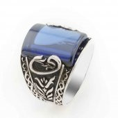 Mavi Zirkon Taşlı Elif Vav Detaylı Erkek Gümüş Yüzük thumbnail 1