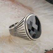 Siyah Zirkon Taşlı  Gümüş  Erkek Yüzük  Model 3 thumbnail 2