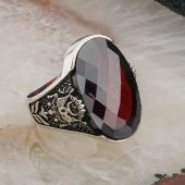 Kırmızı Taşlı Osmanlı Tuğralı Gümüş Erkek  Yüzük thumbnail 2