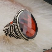 925 Ayar Gümüş Kırmızı Zirkon Taşlı Gümüş Erkek Yüzük Model 2 thumbnail 2