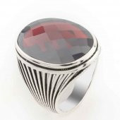 925 ayar Gümüş Kırmızı  Taşlı Gümüş Erkek  Yüzük Model 7 thumbnail 1