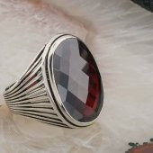 925 ayar Gümüş Kırmızı  Taşlı Gümüş Erkek  Yüzük Model 7 thumbnail 2