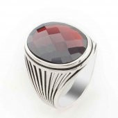 Kırmızı Zirkon Taşlı Erkek Gümüş Yüzük thumbnail 1