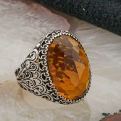 925 Ayar Gümüş  Sarı Zirkon  Taşlı Erkek  Yüzük Model 8 thumbnail 2