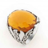 925 Ayar Gümüş Sarı Zirkon  Taşlı Erkek Yüzük Model 7 thumbnail 1