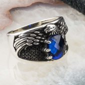 Mavi Zirkon Taşlı Kartal Simgeli Gümüş Yüzük thumbnail 2