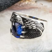 Mavi Zirkon Taşlı Kartal Simgeli Gümüş Yüzük thumbnail 3