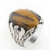 925 Ayar Gümüş Kaplan Gözü Taşlı Erkek  Yüzük Model 5 thumbnail 1