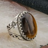 925 Ayar Gümüş Kaplan Gözü Taşlı Erkek Yüzük Model 3 thumbnail 2