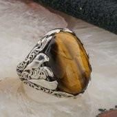 925 Ayar Gümüş Kaplan Gözü Taşlı Erkek  Yüzük Model 5 thumbnail 2