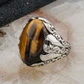 925 Ayar Gümüş Kaplan Gözü Taşlı Erkek  Yüzük Model 5 thumbnail 3