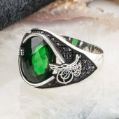 Yeşil Zirkon Taşlı Osmanlı Tuğralı Gümüş Yüzük thumbnail 3