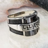 Oval Siyah Zirkon Taşlı Gümüş  Erkek Yüzük thumbnail 2