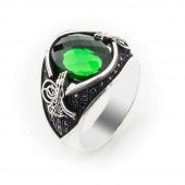 Yeşil Zirkon Taşlı Osmanlı Tuğralı Gümüş Yüzük thumbnail 1