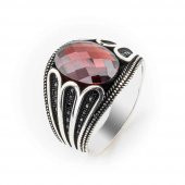 925 Ayar Gümüş Kırmızı Zirkon  Mikro Erkek Yüzük thumbnail 1