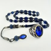 925 Ayar Gümüş Yüzük ve Ateş Kehribar Tesbih Kombin - 1