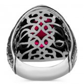 925 Ayar Gümüş Yakut (Ruby) Taşlı Erkek Yüzük - 5