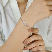 925 Ayar Gümüş Zirkon Taşlı Ay Yıldız Bayan  Bileklik thumbnail 1