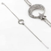 925 Ayar Gümüş Zirkon Taşlı Ay Yıldız Bayan  Bileklik thumbnail 6