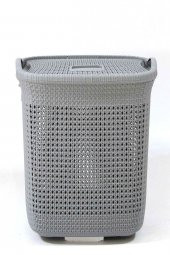 Örgü desenli Gri rengi plastik kirli çamaşır sepeti 65 LT - 2