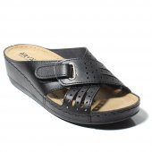 Aryan Kadın Günlük Ortapedik Cırtlı Siyah Terlik - 2