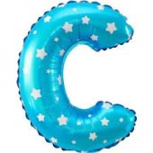 FOLYO BALON C HARF MAVİ YILDIZLI 40CM (UÇMAYAN) - 1