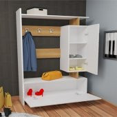 BMdekor Portmanto Ayakkabılık Vestiyer Kale Aynalı Beyaz Teak - 2