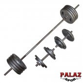 120 KG Demir Dokum Halter Dambıl Set, 2 Kısa + 160 CM Barlı - 1