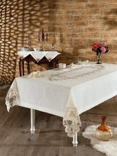 Güzide Dantelli Masa Örtüsü Seti Rana Pudra - 1