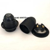 Marketcik Siyah Tam Dişli Rondelalı E27 İtalyan Duy, Standart Avize Ampul Duyu - 1