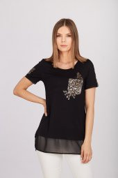 VEDİ LEOPAR CEPLİ KISA KOL BAYAN TUNİK - 01038 SİYAH / TUTUNCU / TURKUAZ - 1