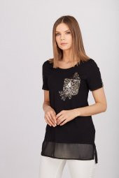 VEDİ LEOPAR CEPLİ KISA KOL BAYAN TUNİK - 01038 SİYAH / TUTUNCU / TURKUAZ - 2