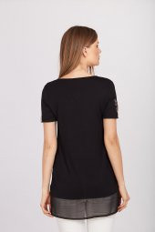 VEDİ LEOPAR CEPLİ KISA KOL BAYAN TUNİK - 01038 SİYAH / TUTUNCU / TURKUAZ - 3