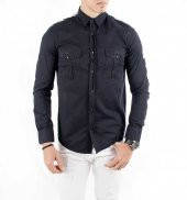 DeepSEA Önü Modelli Kolları Yazı Şeritli Kanvas Erkek Gömlek 1803 - 12