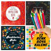 MANDALA Büyükler için 4 BOYAMA KİTABI + Renkli Boya kalem Seti - 7