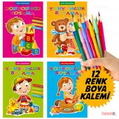 4 KALIN BOYAMA KİTABI (OKUL ÖNCESİ ve ilkokul) + Boya kalem Seti thumbnail 1