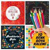 MANDALA Büyükler için 4 BOYAMA KİTABI + Renkli Boya kalem Seti - 1